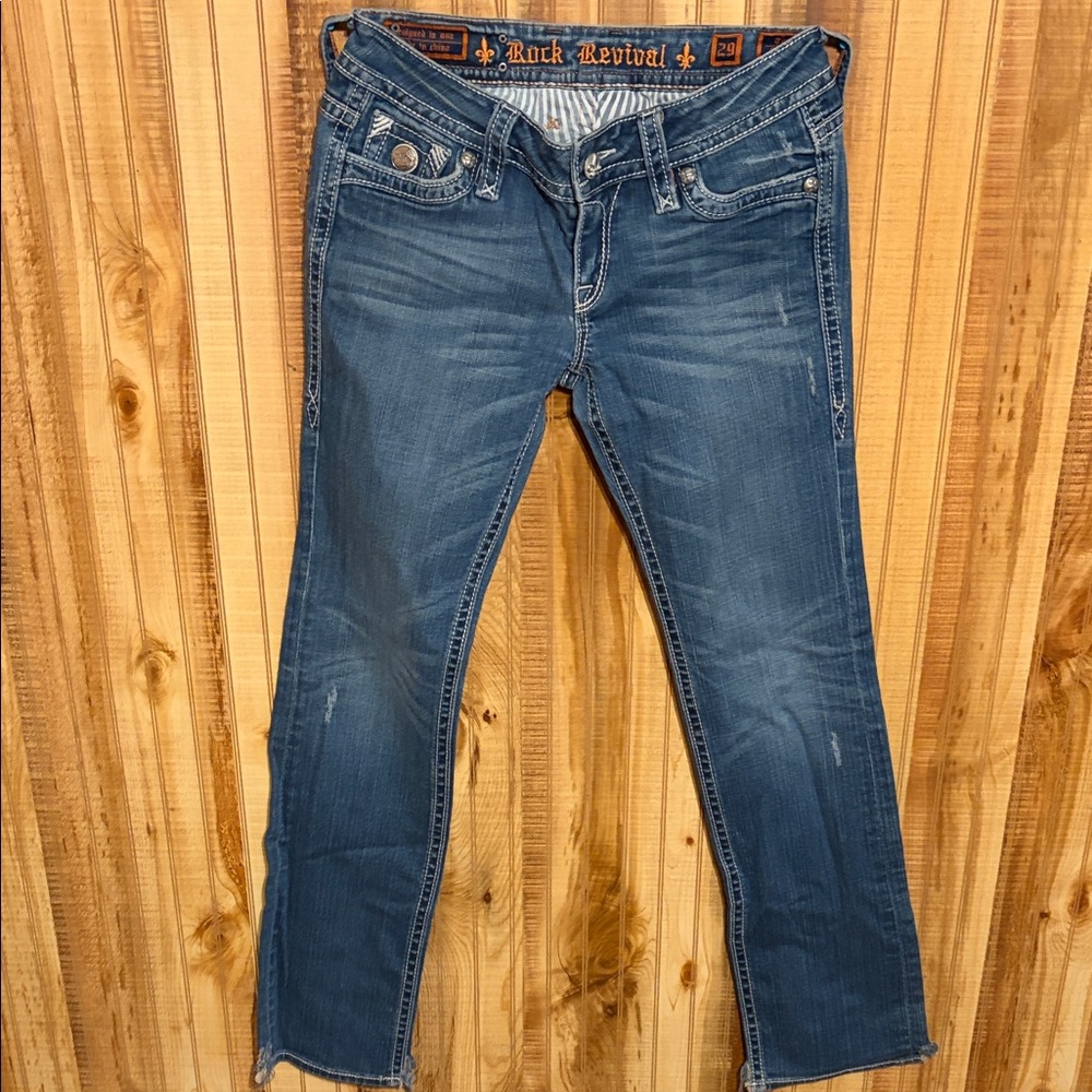 Rock Revival Women's Distressed Blue Ankle Jeans